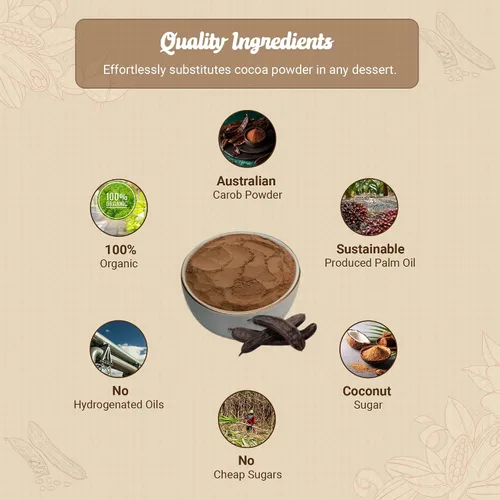 Vista 5 de Missy J's Polvo de algarrobo tostado orgánico de 8 onzas, 1 paquete, hecho de algarroba, vegano y sin gluten, sustituto saludable sin cafeína