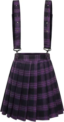 Vista 2 de chouyatou Minifalda plisada a cuadros con correa decorativa para mujer