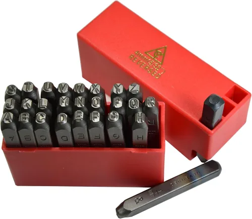 Vista 44 de Juego de 27 sellos de acero resistente con letras mayúsculas de 3/64" 1mm, kit de punzones de alfabeto para estampado a mano de caracteres, código