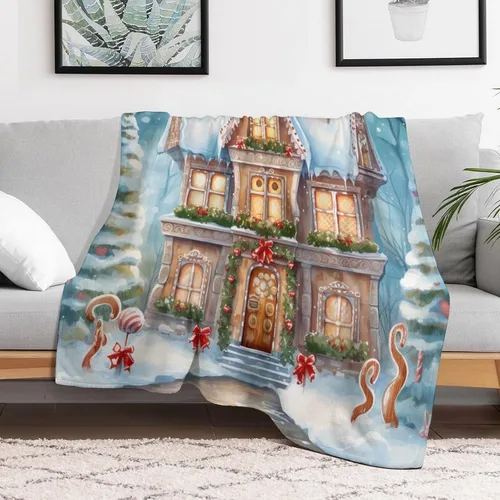 Vista 5 de Mantas suaves y mantas para sofá, casa de Navidad y pan de jengibre, manta de microfibra suave y acogedora manta de microfibra para hombre, casa