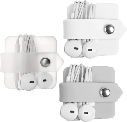 Vista 10 de Organizador de auriculares de silicona para auriculares, enrollador de cables para auriculares, organizador de cable de envoltura, enrollador