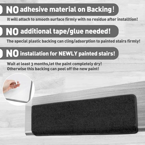 Vista 9 de PURE ERA Bullnose - Juego de peldaños de alfombra para escaleras sin cinta, antideslizantes, protectores de escaleras para interiores, alfombras
