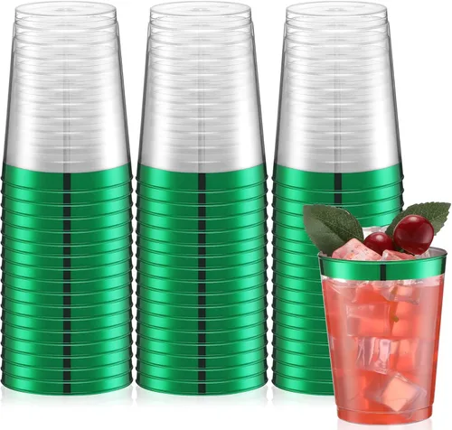 Vista 11 de Norme 50 piezas de vasos de plástico de 10 onzas para fiesta, vasos desechables transparentes con borde para boda, Acción de Gracias, Navidad