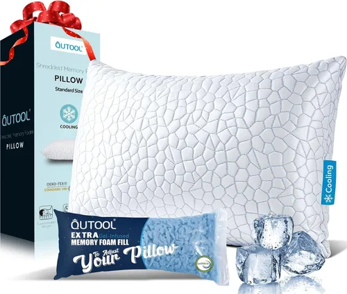 Vista 13 de QUTOOL CertiPUR-US - Juego de 1 almohadas refrescantes mejoradas para dormir, de espuma viscoelástica triturada, tamaño estándar, para personas que