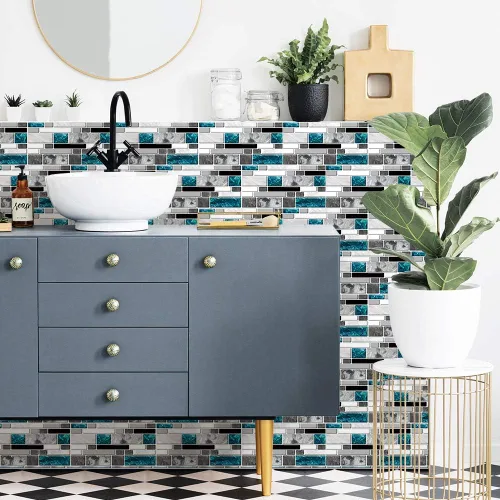 Vista 19 de Alwayspon Adhesivo de transferencia de azulejos con efecto mármol, adhesivo autoadhesivo para pared, calcomanías de azulejos para decoración