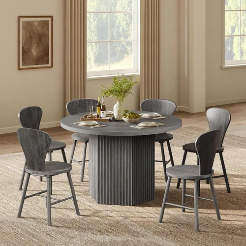 Vista 8 de SICOTAS Mesa de comedor redonda para 4, 6 personas, 47 pulgadas, mesa de comedor moderna circular de madera con base resistente para comedor
