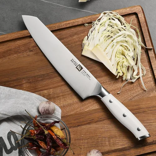 Vista 6 de Klaus Meyer Stahl - Cuchillo de chef de acero alemán exclusivo de alto carbono, 8 pulgadas (blanco)