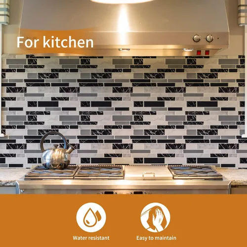 Vista 2 de WOWSTAR 10 hojas de azulejos autoadhesivos para salpicaduras en la pared de la cocina, azulejos adhesivos para salpicaduras en la cocina