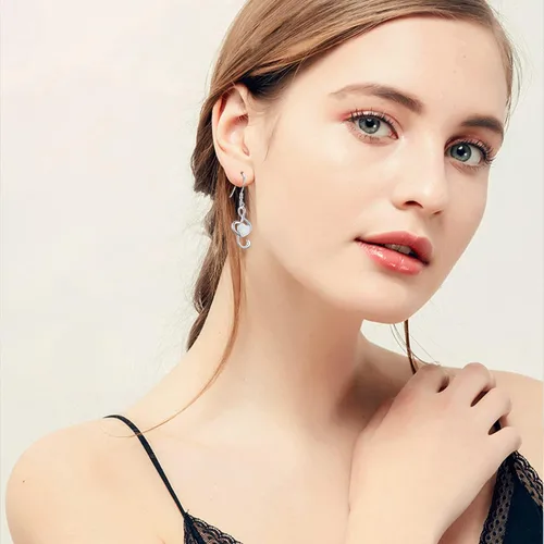 Vista 4 de Aretes colgantes de plata de ley 925 con ópalo y música, regalos para amantes de la danza, músicos, niñas, mujeres, profesores, Plata de ley, plata