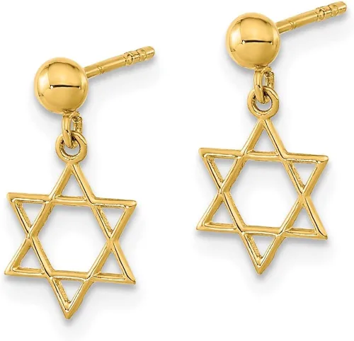 Vista 2 de Pendientes colgantes de oro amarillo de 14 quilates con diseño de estrella de David