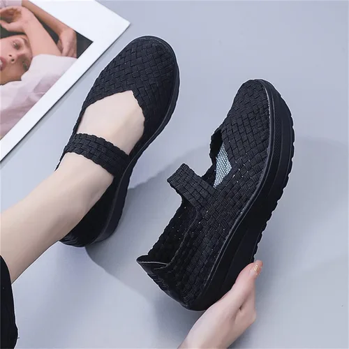 Vista 6 de EnllerviiD - Sandalias de cuña Mary Jane para mujer, zapatos de plataforma con bombas elásticas, cómodos para el trabajo y uso casual 669negro