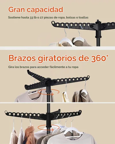 Vista 6 de CASAMAYA Tendedero plegable para ropa de 74.8 pulgadas, 2 niveles, con riel giratorio para 54 piezas de ropa, ahorro de espacio, interior, acero