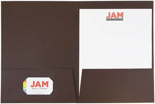 Vista 3 de JAM Paper, dos carpetas de bolsillo de tela negra, paquetes de varios tamaños Lino marrón chocolate