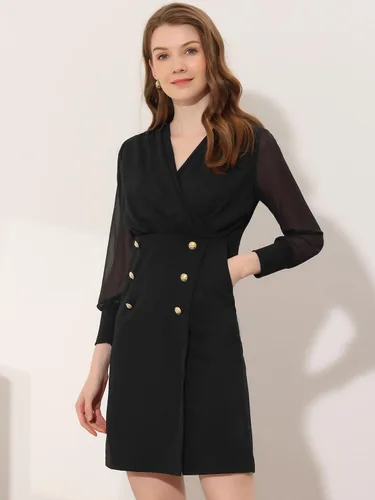 Vista 3 de Allegra K Minivestido de manga transparente con cuello en V y malla para mujer M