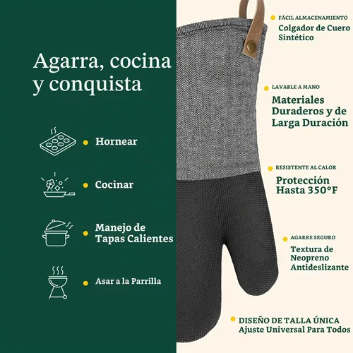 Vista 5 de Cuisinart Heritage - Guantes para horno de cocina, resistentes al calor Negro (Chevron)