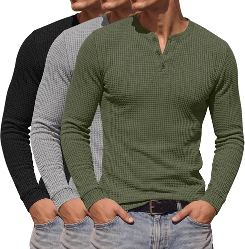 Vista 9 de Paquete de 3 camisas Henley de manga larga para hombre