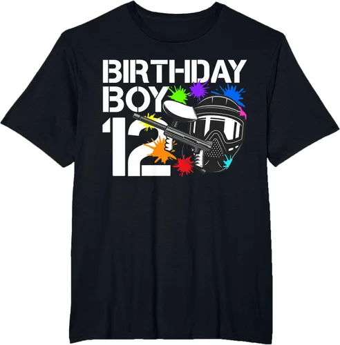 Vista 29 de 12th B-Day Paintball Birthday Party Boy 12 Year Old Funny T-Shirt, Negro