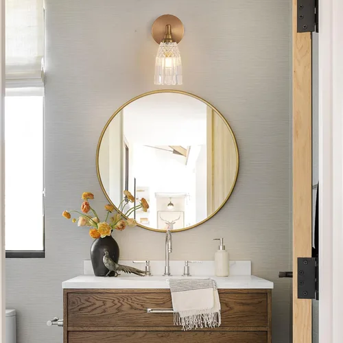 Vista 8 de HDDFL Lámpara de baño de latón vintage para baño, 1 luz de cristal para pared, dormitorio, baño, sala de estar, pasillo