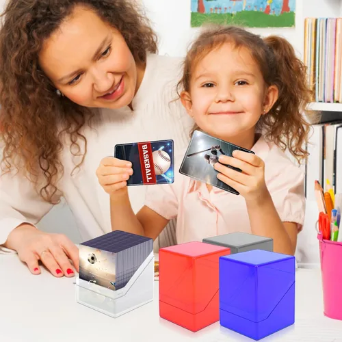 Vista 6 de Homthy Paquete de 4 fundas para cartas intercambiables, cajas de almacenamiento de tarjetas acrílicas con capacidad para más de 100 tarjetas