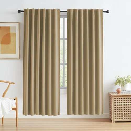 Vista 75 de KEQIAOSUOCAI - Cortinas opacas naturales de 108 pulgadas de largo, cortinas modernas con pestaña trasera, paneles plisados para sistema de cortina