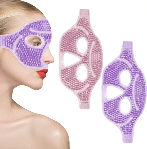 Vista 10 de Mascarilla de gel refrescante con agujeros, 2 paquetes de ojos fríos para ojos hinchados e hinchazón, paquete de gel de calor reutilizable