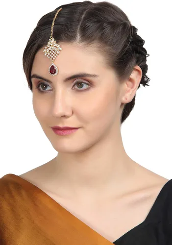 Vista 5 de Touchstone Mughal Jali Collection, Gargantilla de tono dorado, de India, Mughal, Bollywood, diamante blanco, set de gargantilla para mujer