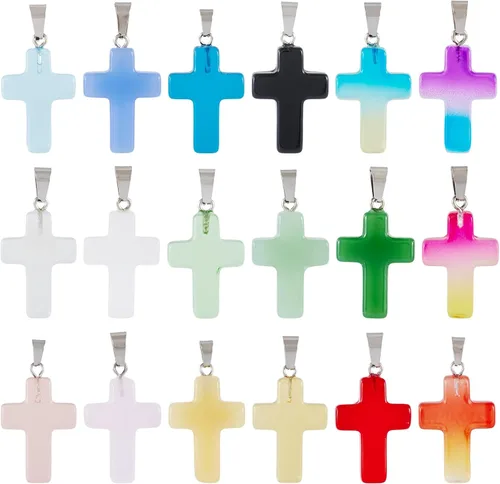 Vista 11 de Dijes de cruz para pulseras, colgantes de cruz de colores, dijes colgantes de cruz de religión para llavero de Pascua, manualidades, collares