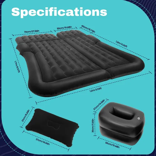 Vista 9 de Colchón inflable de aire para automóvil, cama plegable para automóvil, cama de colchón de aire engrosada con 2 almohadas y bomba inflable, colchón