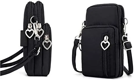 Vista 5 de Bolso de nailon para teléfono celular para mujer, bolso tipo cartera con bolsillo para tarjetas