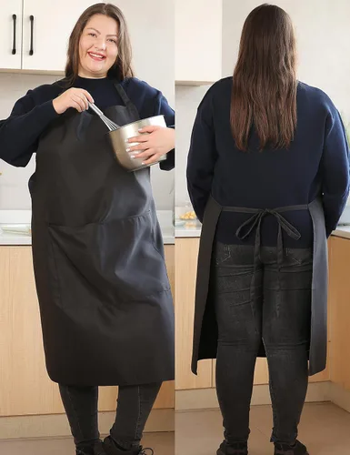 Vista 5 de Delantales de talla grande para mujer, con bolsillos, duradero, largo, ajustable, babero para cocina
