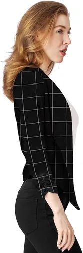 Vista 4 de Hybrid & Company - Chaqueta casual de trabajo o oficina con parte delantera abierta y hombreras extraíbles, hecha en los Estados Unidos, para mujer