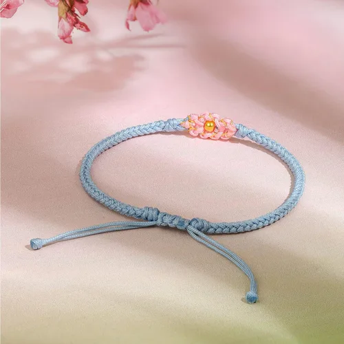 Vista 3 de 24K Gold Bracelet for Women Flower Charm Bracelets Adjustable Chain Dainty Braided Link Lucky Beads Stackable Rope Bangle Trendy Colorful Cuff Cute