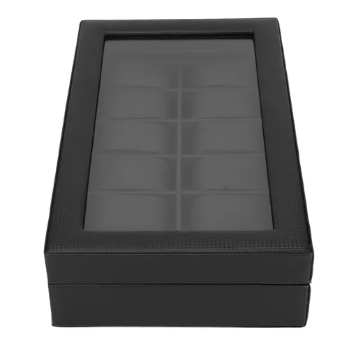 Vista 9 de Gabinetes y estuches con textura de fibra de carbono, cubierta acrílica gruesa para reloj, caja de almacenamiento de reloj, 12 ranuras, organizador