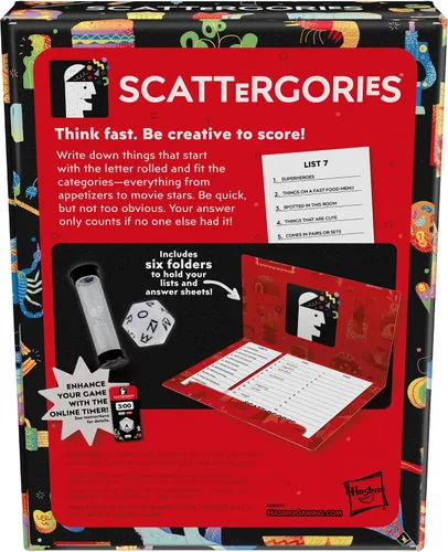 Vista 2 de Hasbro Gaming Scattergories Juego Clásico, Juego de Fiesta para Adultos y Adolescentes de 13 Años en Adelante, Juego de Mesa para 2+ Jugadores