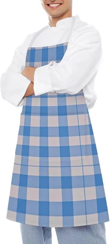 Vista 4 de Personalized Blue And White Adult Apron, Kitchen Cooking Aprons for Woman Man, Adjustable Bib Apron with Pocket for Baking, BBQ Crafting Outdoors
