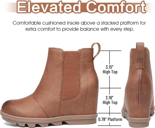 Vista 2 de Botas de cuña para mujer, botines cómodos al tobillo marrón (02Brown)
