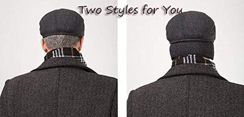 Vista 5 de MSFGJZM Gorra plana ajustable para hombre, para otoño, invierno, orejeras ajustables