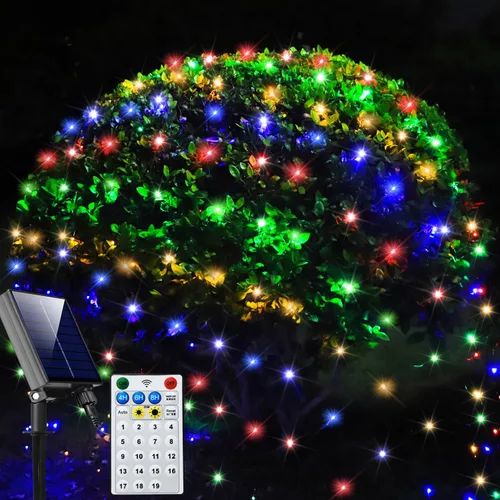 Vista 13 de Curyidy Red solar de luces de malla para exteriores, decoraciones de Navidad, cadena de 200 LED, impermeable, 19 modos para arbustos, vallas