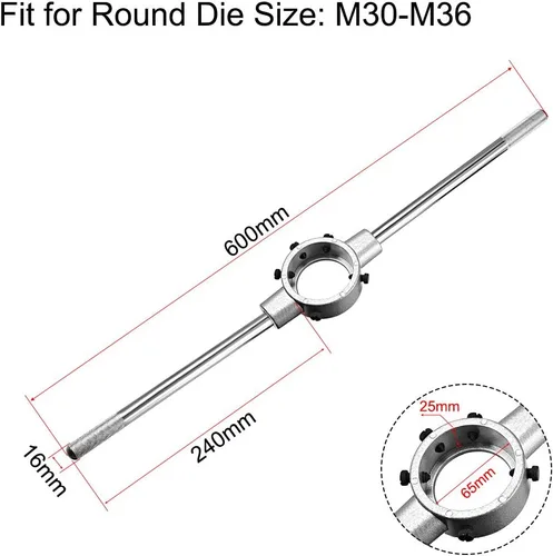 Vista 2 de uxcell Llave de mango redondo de 2.559 in, para troquel redondo métrico M30-M36/1.850 in-2.559 in, con mango moleteado