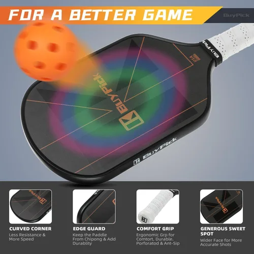 Vista 5 de Paleta de pickleball aprobada por USAPA, ligera y ancha, superficie de fibra de carbono, 0.63 pulgadas de grosor, agarre antideslizante, regalo