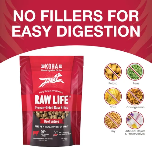 Vista 5 de KOHA Raw Life - Bocados crudos liofilizados para perros, comida alta en proteínas, cobertura y golosinas para comedores quisquillosos, bolsa de 14