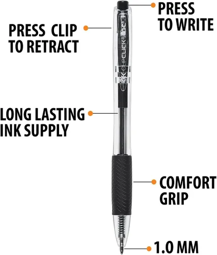 Vista 3 de Inc. ClipClicks - Bolígrafos retráctiles, juego de bolígrafos de punta media de 0.039 pulgadas con agarre cómodo para escuela, oficina, escritura