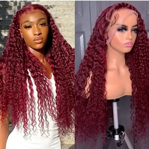 Vista 10 de Pelucas de cabello humano rizado con ondas profundas de 5 x 5 HD, sin pegamento, precortadas, con encaje frontal, para mujeres negras, color negro