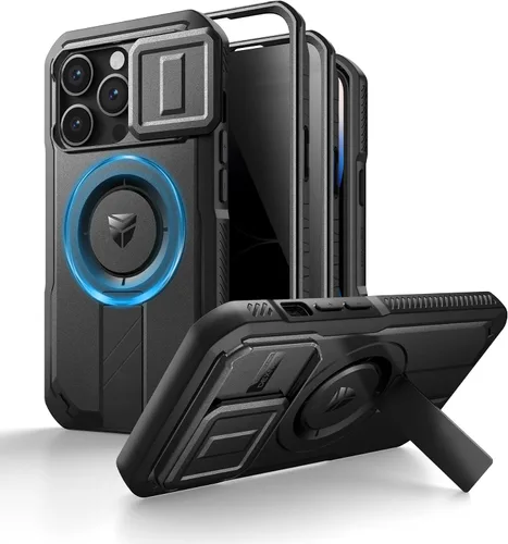 Vista 39 de Dexnor - Funda para iPhone 12 & iPhone 12 Pro con tapa deslizante para cámara, soporte ajustable y protector de pantalla integrado, carcasa