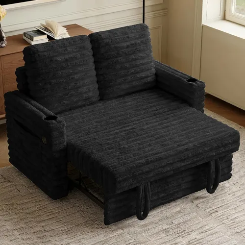 Vista 21 de Wrofly Sofá cama convertible 3 en 1, sofá cama extraíble para sala de estar con bolsillos laterales, portavasos y puerto de carga USB, respaldo
