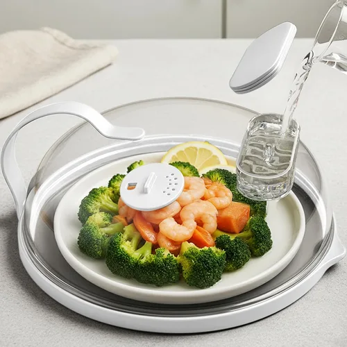 Vista 11 de Cubierta contra salpicaduras de microondas con vaporizador de agua para alimentos, protector de salpicaduras de microondas de vapor de 10 pulgadas