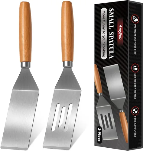 Vista 7 de Espátula pequeña, espátula de acero inoxidable, espátula de metal para cocinar con mango resistente al calor, espátulas de metal para uso