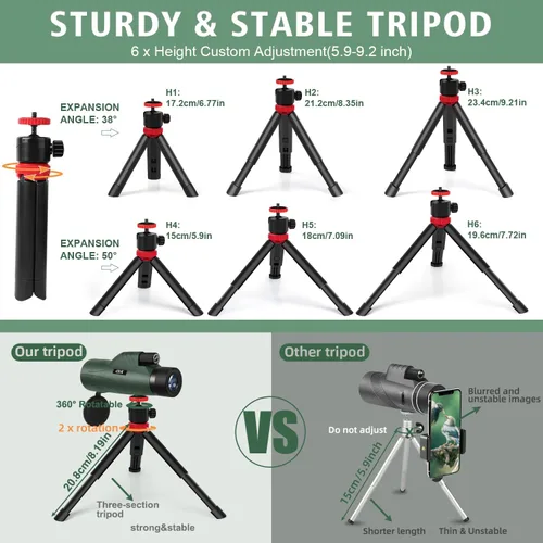 Vista 3 de Telescopio monocular de alta potencia 12x56 para adultos con bolsa de Verde