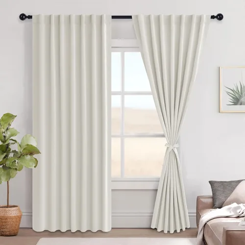Vista 90 de Hiasan Cortinas opacas negras para dormitorio, cortinas opacas cortas de 45 pulgadas de largo, con aislamiento térmico, bolsillo para barra