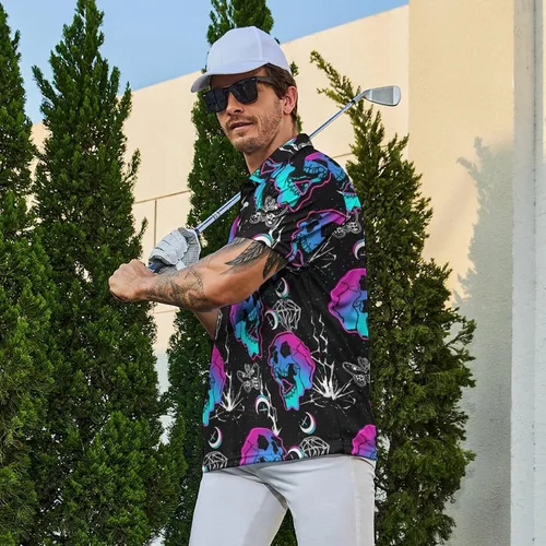 Vista 4 de Camisas de golf divertidas para hombre, camisas polo hawaianas de los años 80, camisas polo divertidas hawaianas para playa, verano, golf